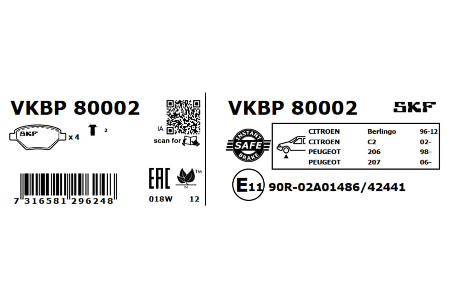 PASTILHAS TRAVÃO SKF VKBP80002