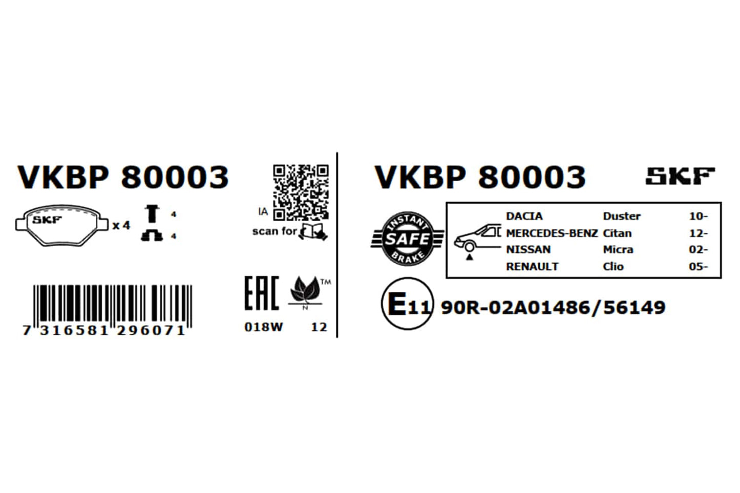 PASTILHAS TRAVÃO SKF VKBP80003