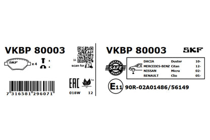 PASTILHAS TRAVÃO SKF VKBP80003