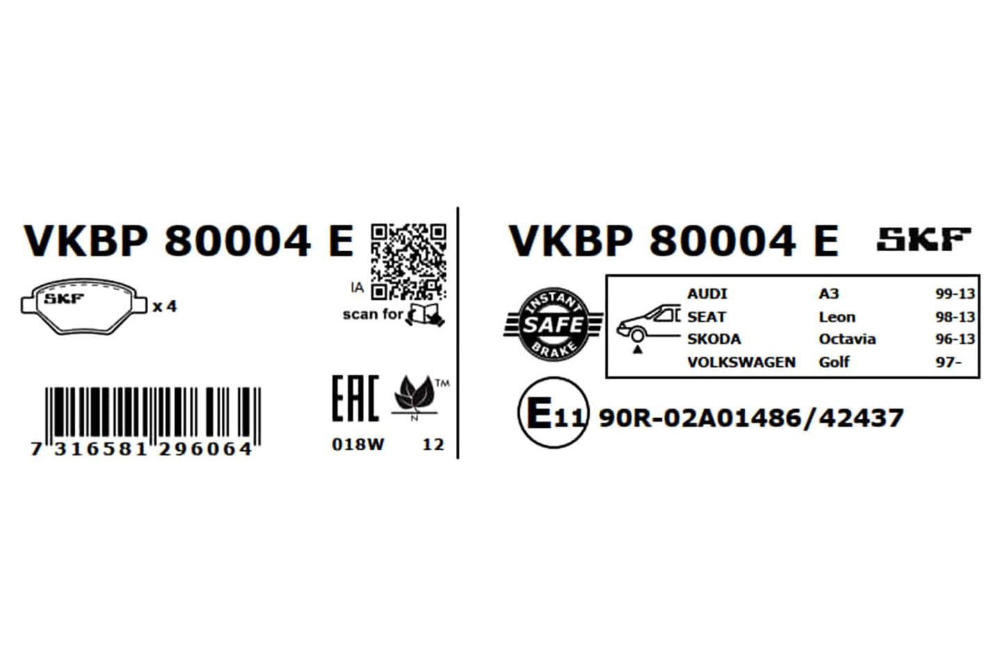 PASTILHAS TRAVÃO SKF VKBP80004E