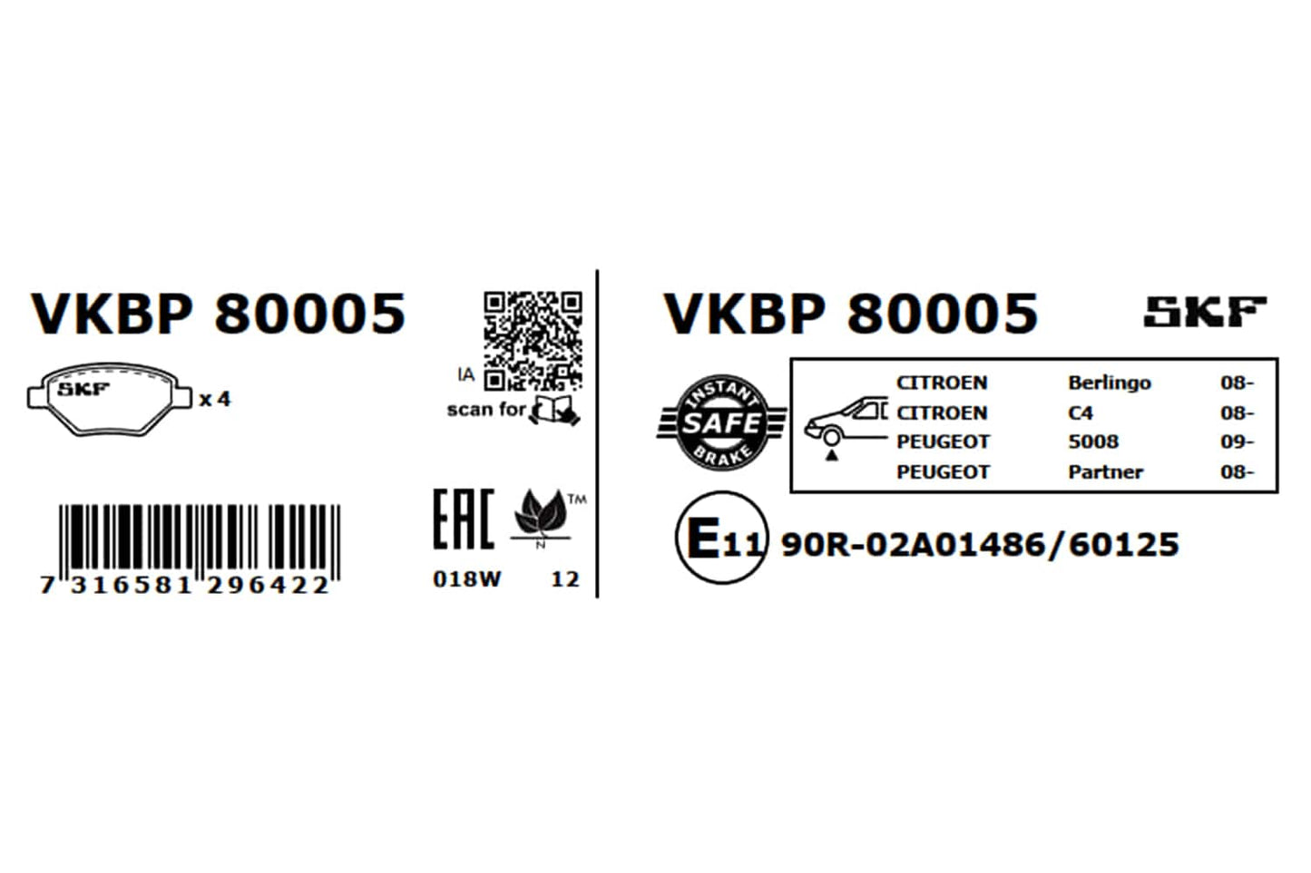 PASTILHAS TRAVÃO SKF VKBP80005