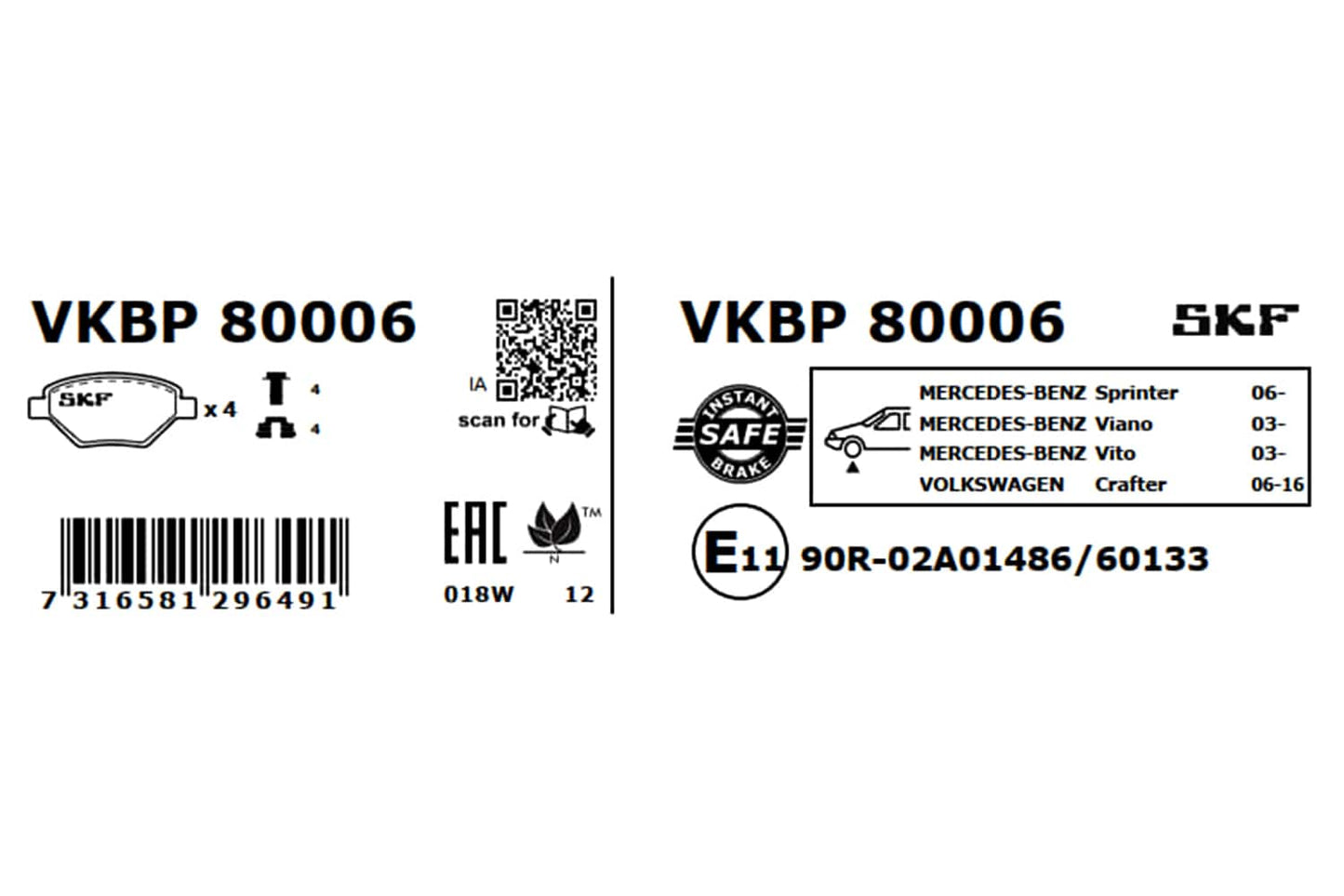 PASTILHAS TRAVÃO SKF VKBP80006