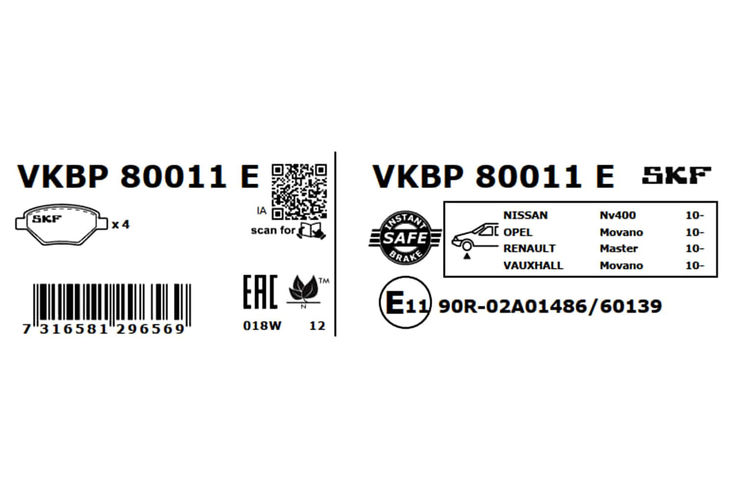 PASTILHAS TRAVÃO SKF VKBP80011E