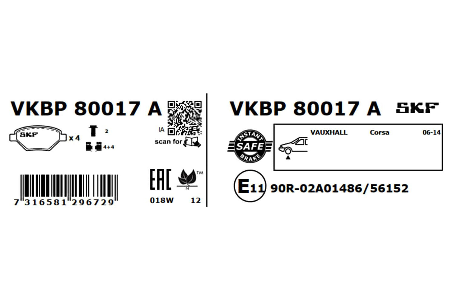 PASTILHAS TRAVÃO SKF VKBP80017A