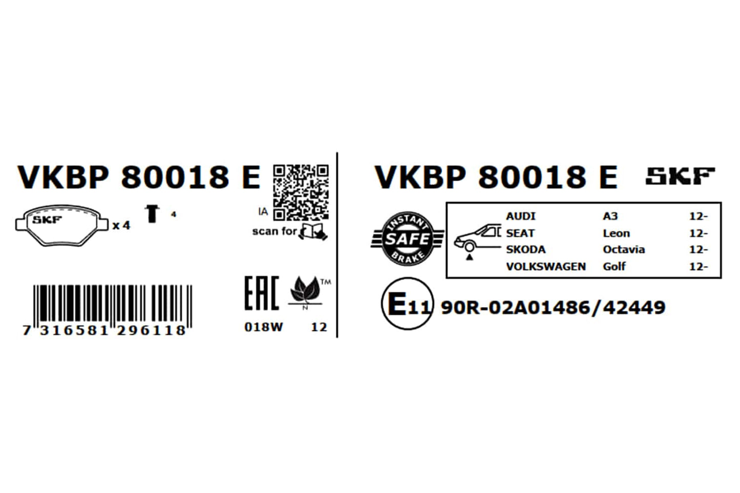 PASTILHAS TRAVÃO SKF VKBP80018E