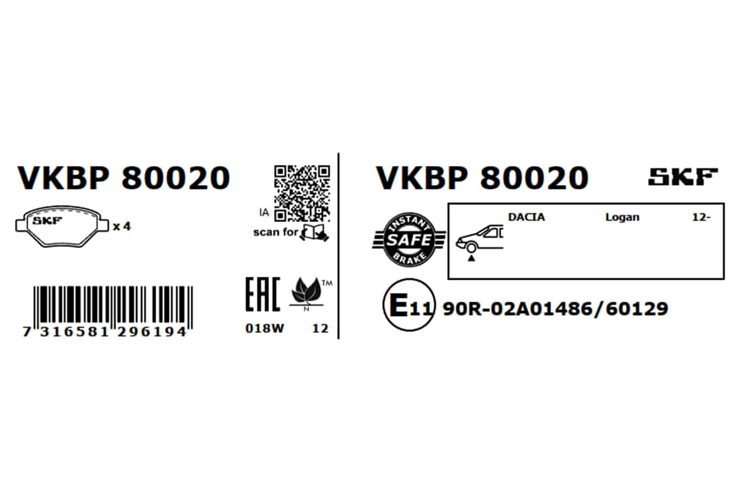 PASTILHAS TRAVÃO SKF VKBP80020