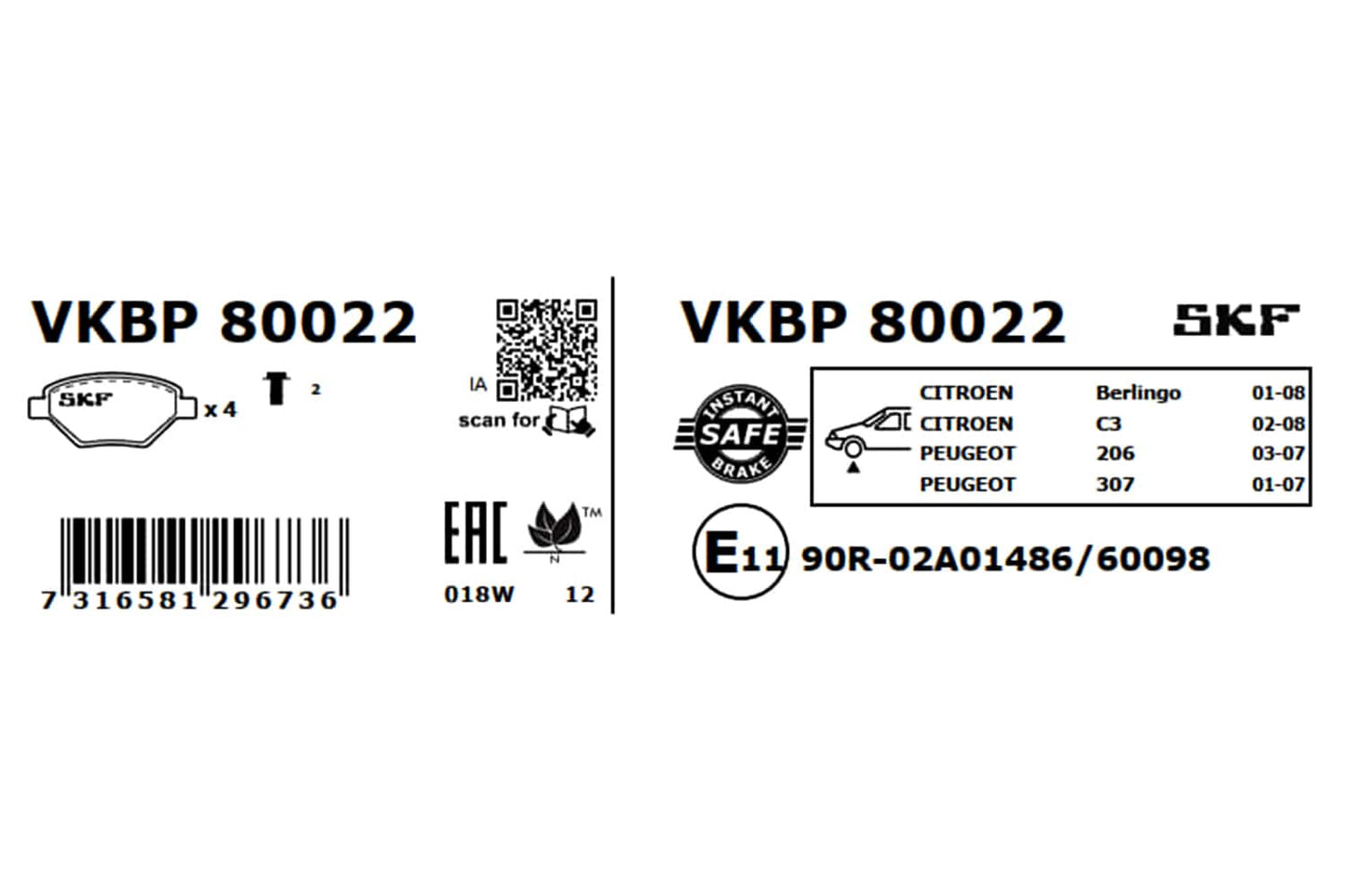 PASTILHAS TRAVÃO SKF VKBP80022