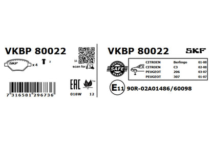 PASTILHAS TRAVÃO SKF VKBP80022