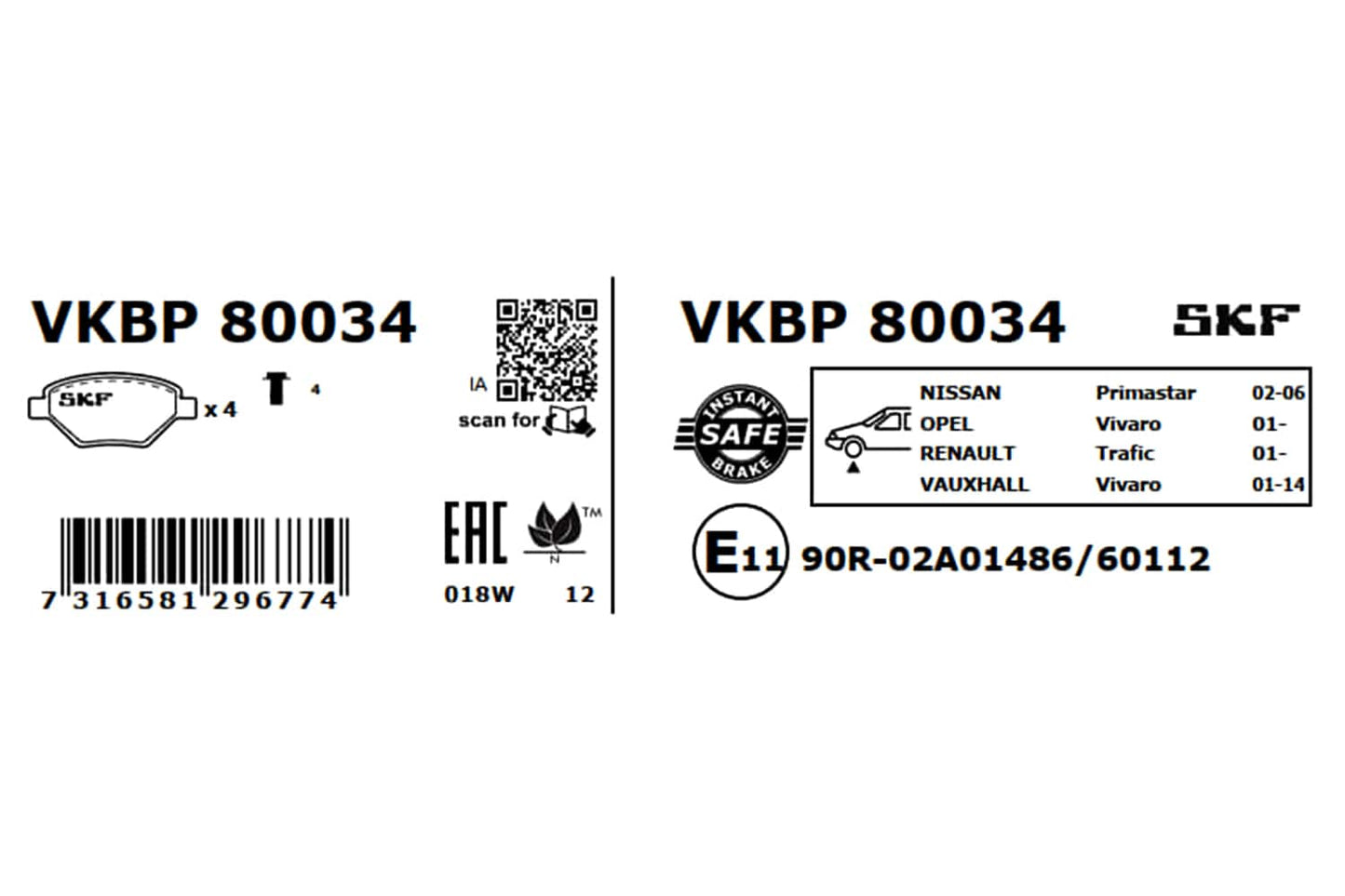 PASTILHAS TRAVÃO SKF VKBP80034