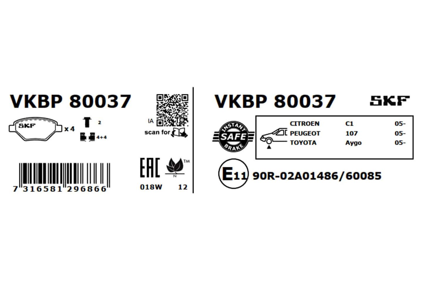 PASTILHAS TRAVÃO SKF VKBP80037