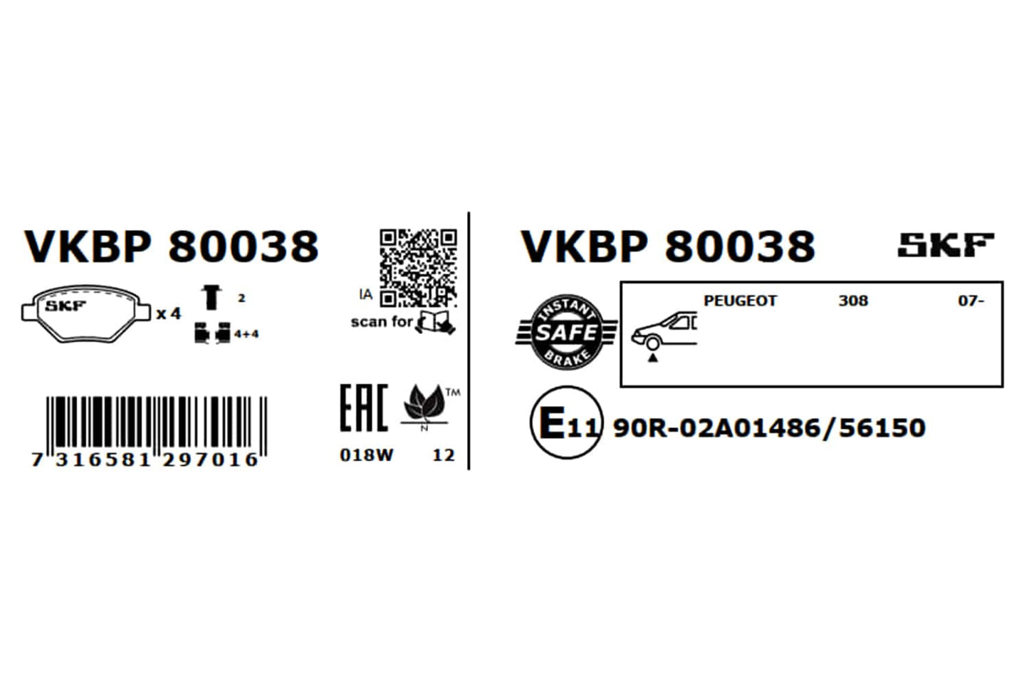 PASTILHAS TRAVÃO SKF VKBP80038