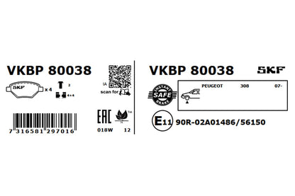 PASTILHAS TRAVÃO SKF VKBP80038