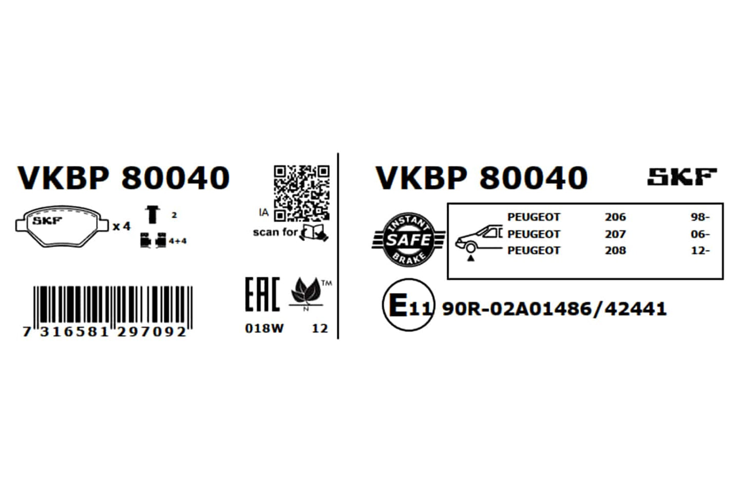 PASTILHAS TRAVÃO SKF VKBP80040