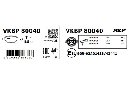 PASTILHAS TRAVÃO SKF VKBP80040