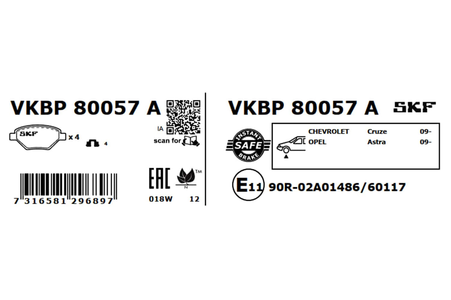 PASTILHAS TRAVÃO SKF VKBP80057A