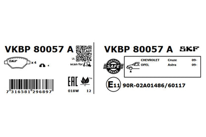 PASTILHAS TRAVÃO SKF VKBP80057A