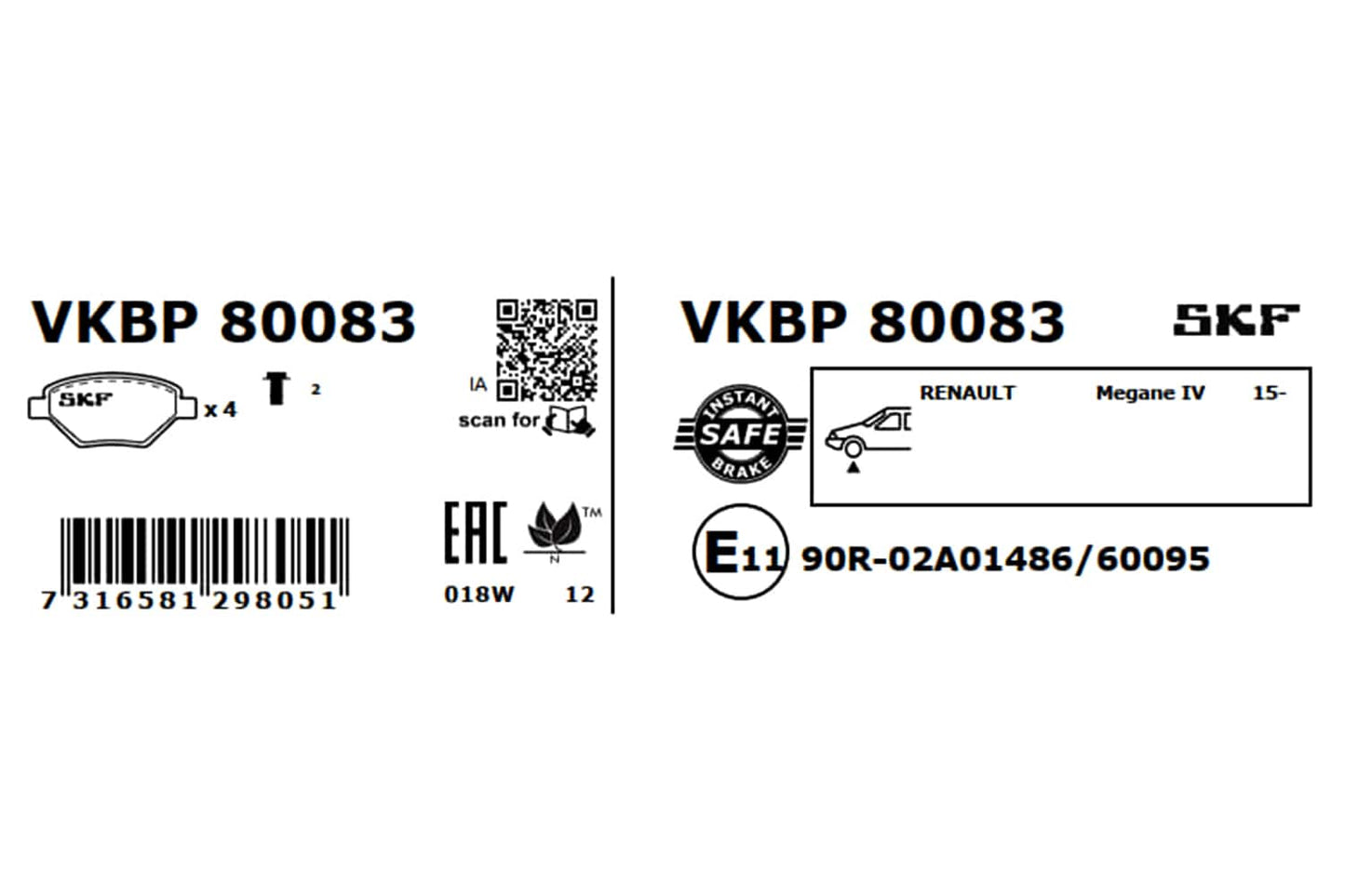 PASTILHAS TRAVÃO SKF VKBP80083