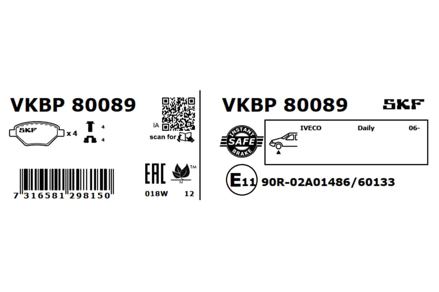 PASTILHAS TRAVÃO SKF VKBP80089