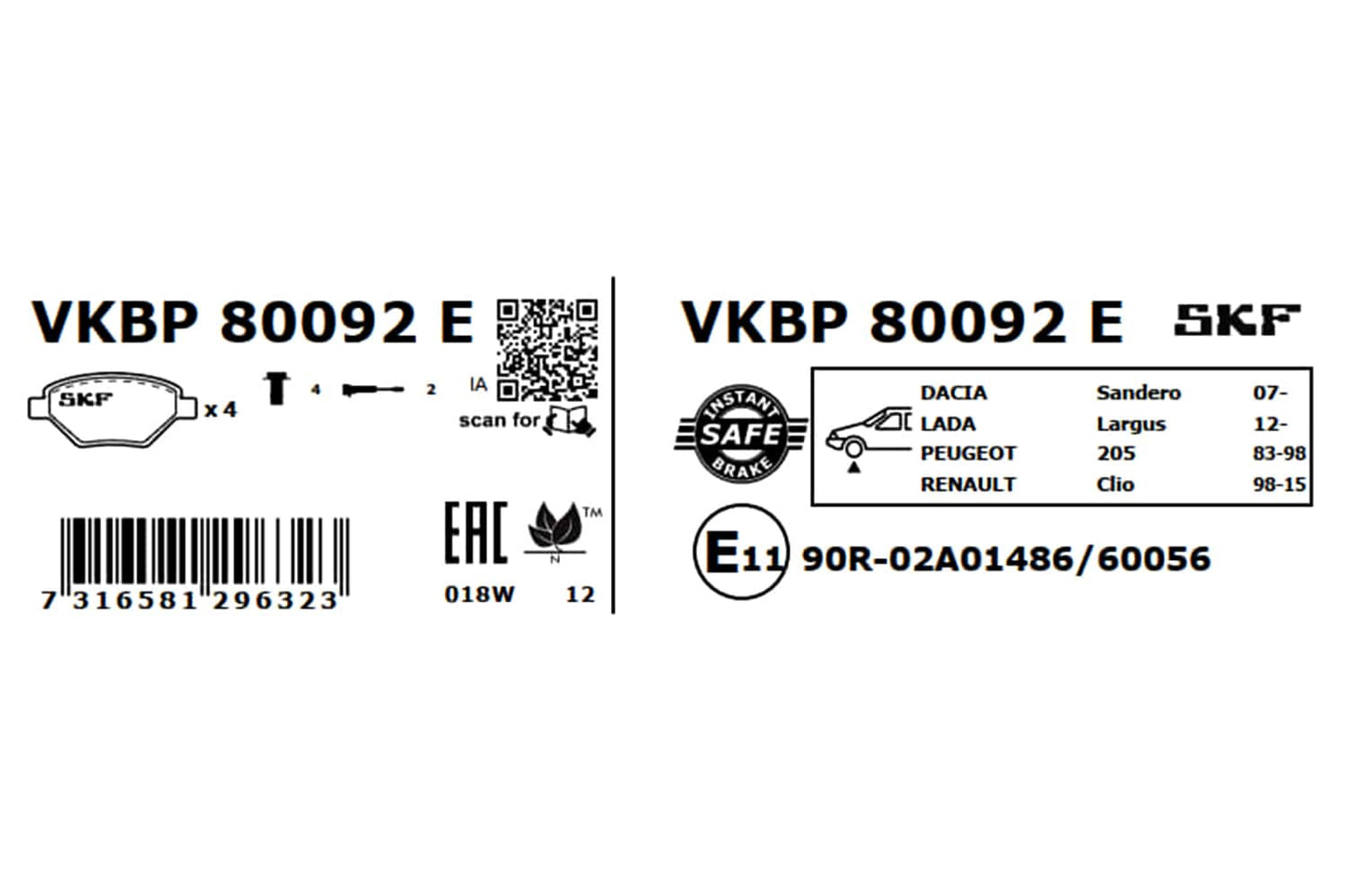 PASTILHAS TRAVÃO SKF VKBP80092E