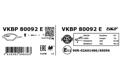 PASTILHAS TRAVÃO SKF VKBP80092E