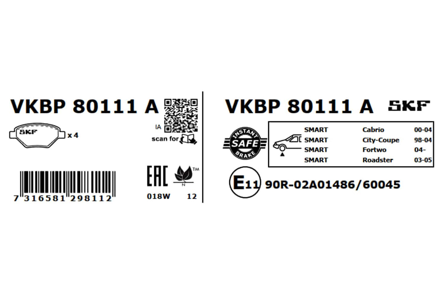 PASTILHAS TRAVÃO SKF VKBP80111A