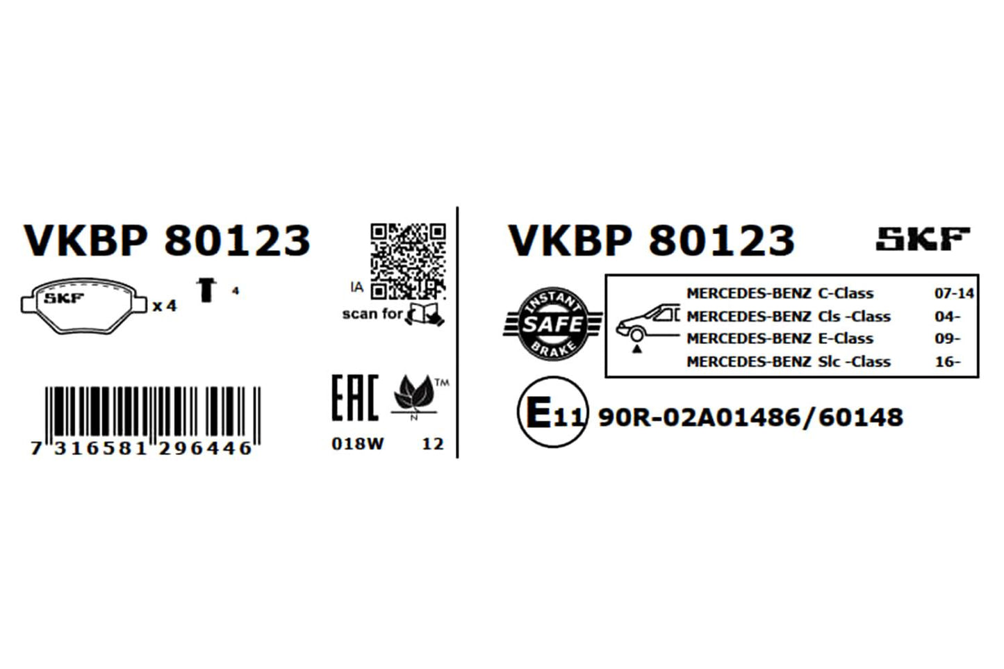 PASTILHAS TRAVÃO SKF VKBP80123