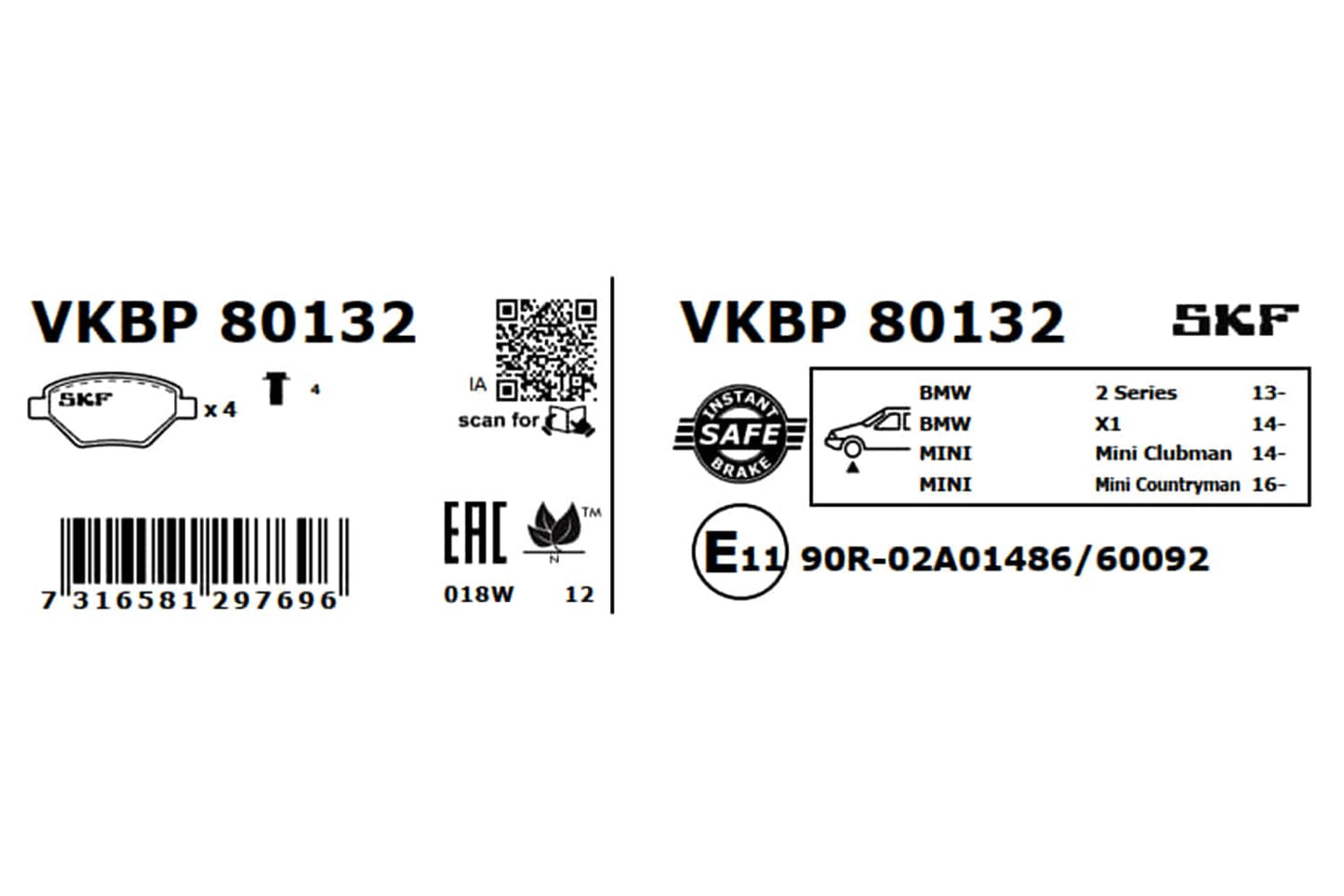 PASTILHAS TRAVÃO SKF VKBP80132