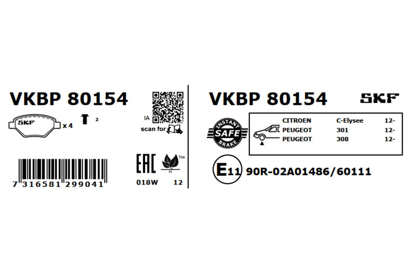 PASTILHAS TRAVÃO SKF VKBP80154