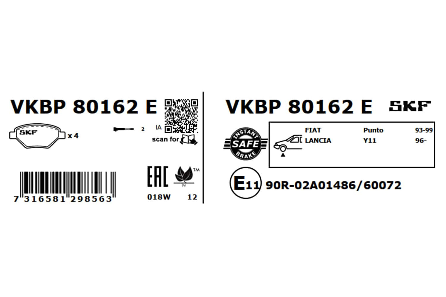 PASTILHAS TRAVÃO SKF VKBP80162E