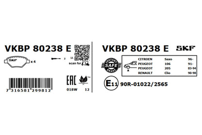 PASTILHAS TRAVÃO SKF VKBP80238E