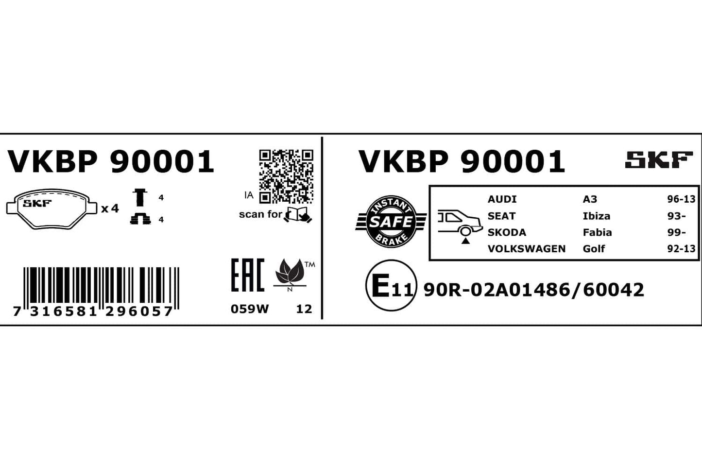 PASTILHAS TRAVÃO SKF VKBP90001