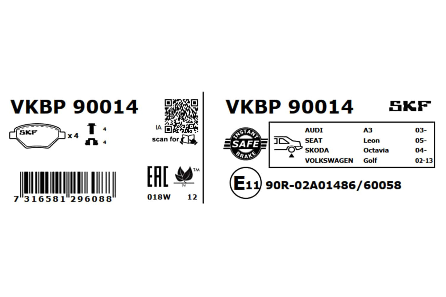 PASTILHAS TRAVÃO SKF VKBP90014