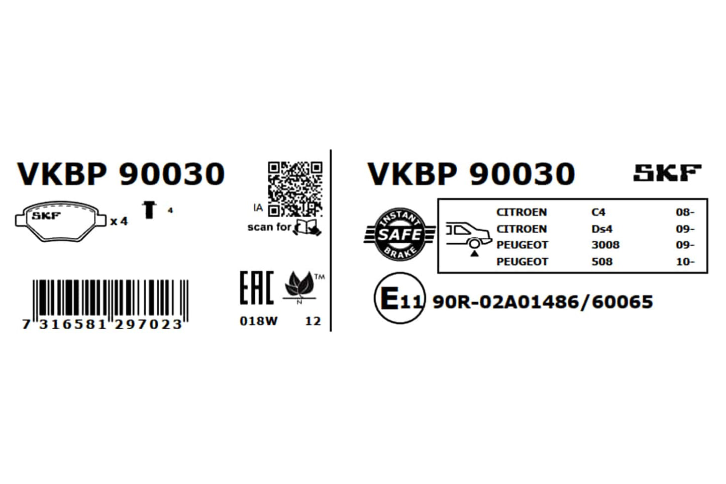 PASTILHAS TRAVÃO SKF VKBP90030