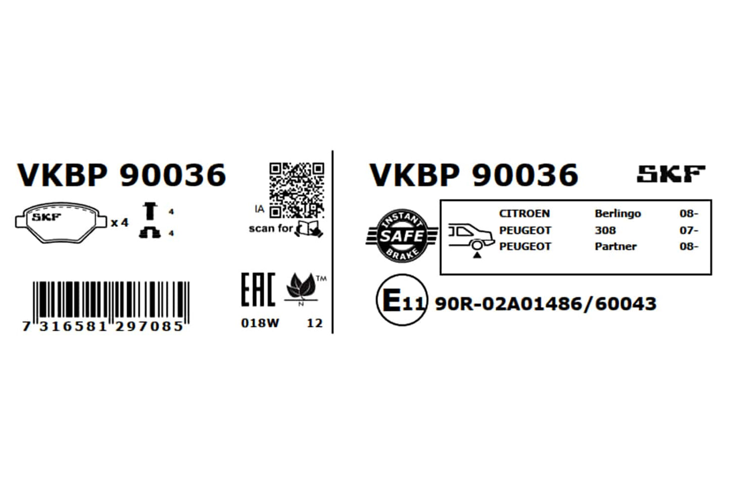 PASTILHAS TRAVÃO SKF VKBP90036