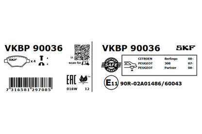 PASTILHAS TRAVÃO SKF VKBP90036