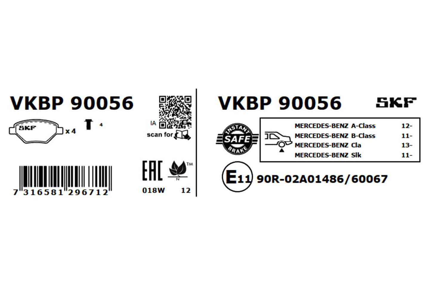 PASTILHAS TRAVÃO SKF VKBP90056