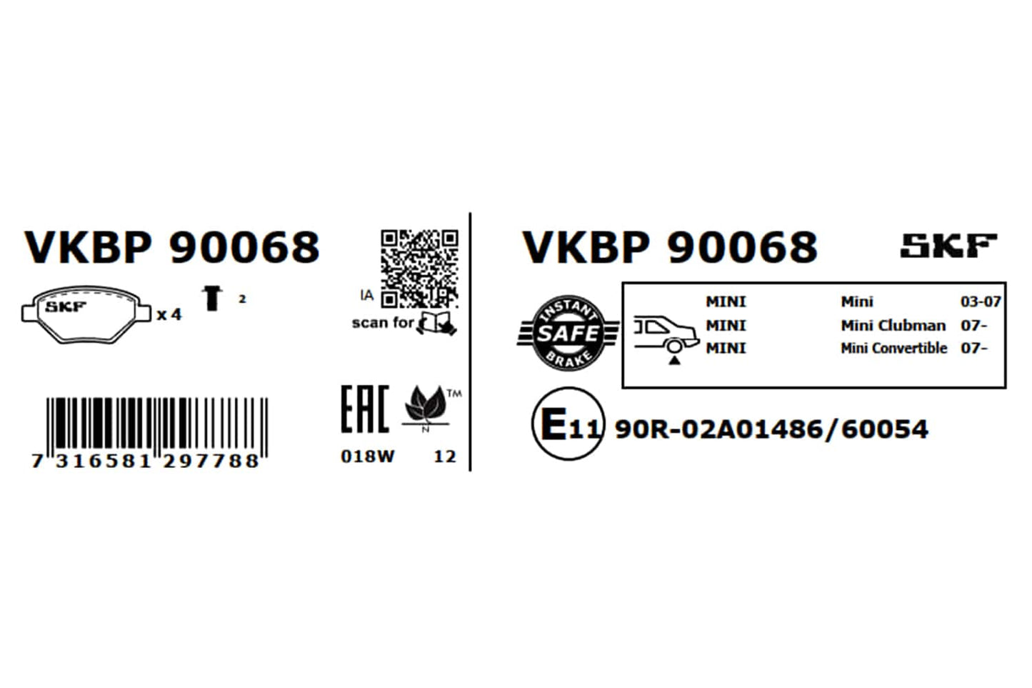 PASTILHAS TRAVÃO SKF VKBP90068