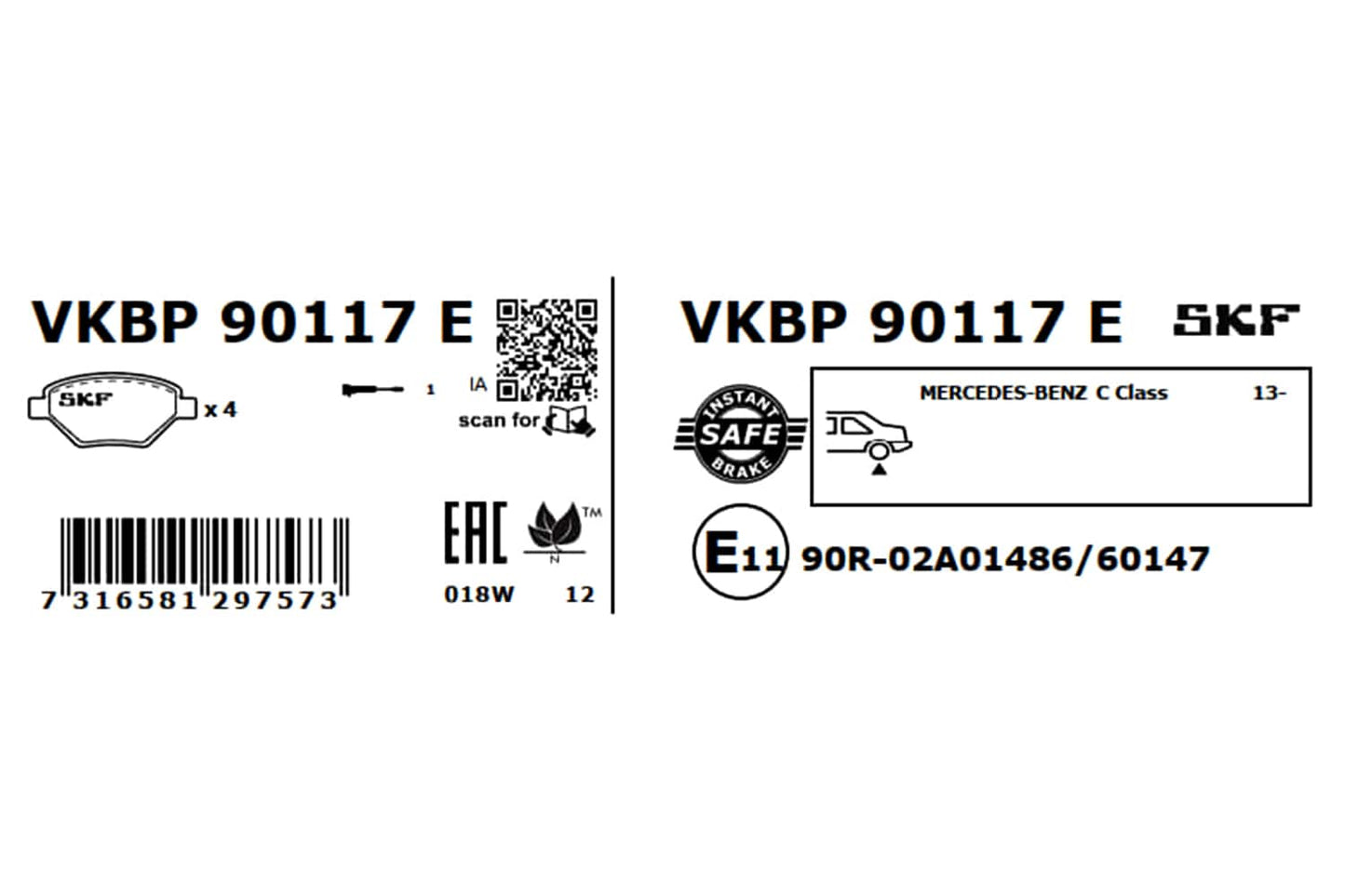 PASTILHAS TRAVÃO SKF VKBP90117E