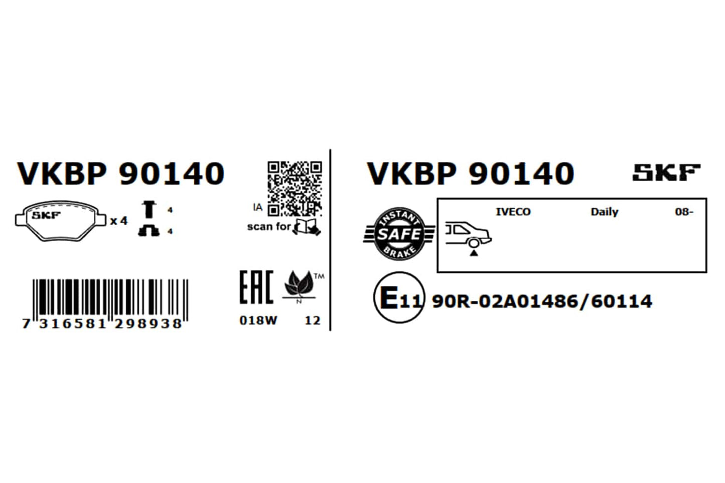 PASTILHAS TRAVÃO SKF VKBP90140